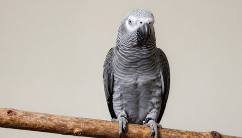 African grey parrot perched on a branch