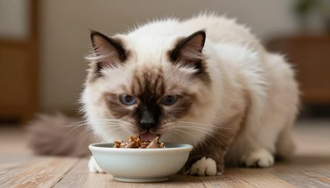 Mèo ragdoll ăn trong bát