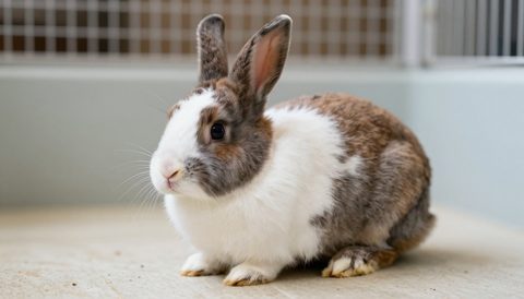 Holland lop rabbit in a spacious enclosure