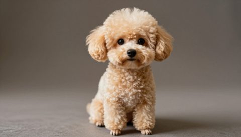 Toy poodle sitting, looking at the camera