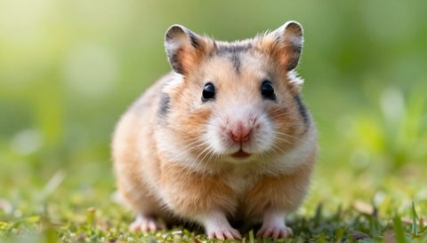 Syrian hamster looking at the camera, morning light