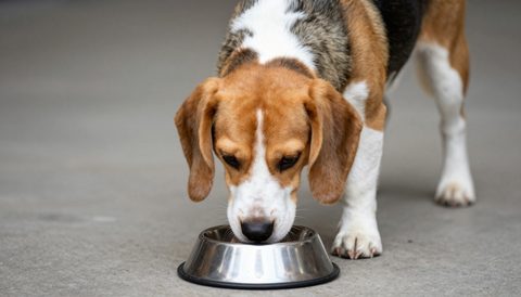 Chó beagle ăn trong bát