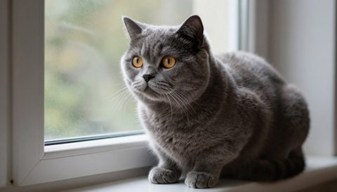 British shorthair sitting by the window