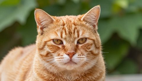 Orange tabby cat as a senior cat, morning light
