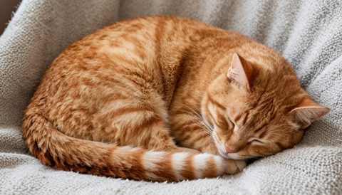 Orange tabby cat curled up asleep