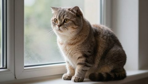 Scottish fold sitting by the window
