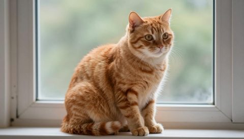 Orange tabby cat sitting by the window