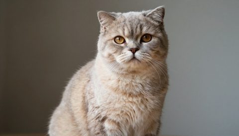 Scottish fold sitting, looking at the camera