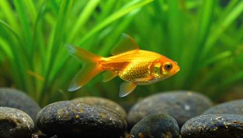 Goldfish among aquatic plants