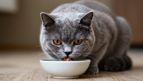 Mèo Anh lông ngắn ăn trong bát