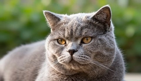 Mèo Anh lông ngắn lúc về già, nắng sớm