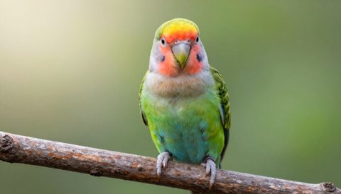 Lovebird perched on a branch, morning light