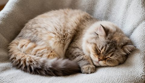 Persian cat curled up asleep