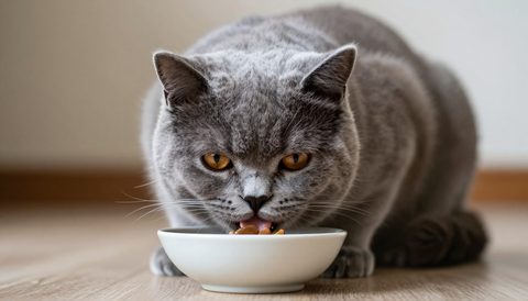 Mèo Anh lông ngắn ăn trong bát