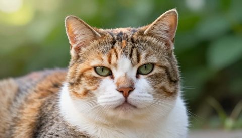 Calico cat as a senior cat, morning light