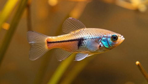 Angelfish in a planted aquarium, golden hour