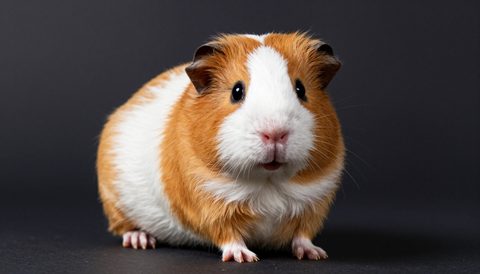 Guinea pig looking at the camera, dark background