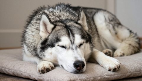 Chó husky ngủ trên nệm