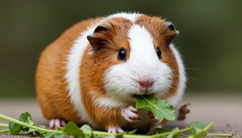Guinea pig eating fresh greens