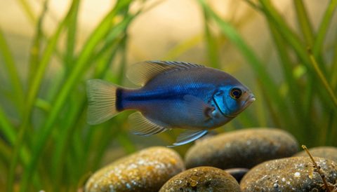 Angelfish among aquatic plants, golden hour