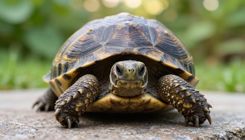 Tortoise on a flat stone, morning light