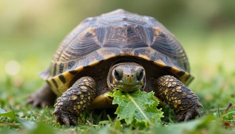 Tortoise eating, morning light