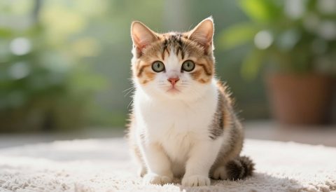 Calico cat as a kitten, morning light
