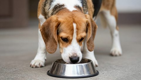 Chó beagle ăn trong bát