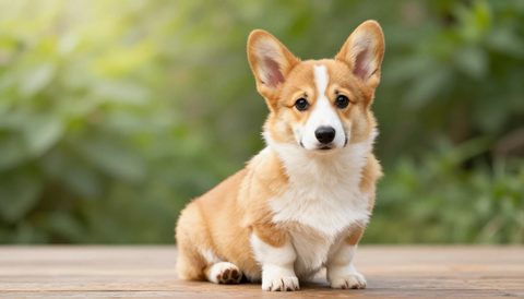 Corgi as a puppy, morning light