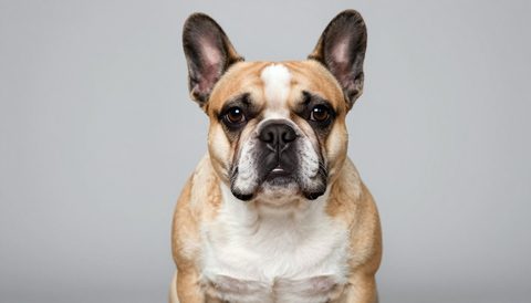 Chó bulldog Pháp ngồi nhìn thẳng