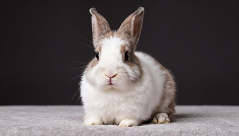 Spotted rabbit as a baby, dark background