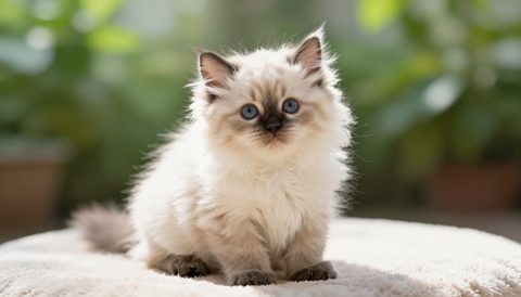 Mèo ragdoll lúc còn nhỏ, nắng sớm