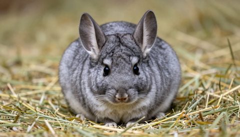 Chinchilla resting on hay