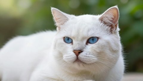 White cat as a senior cat, morning light