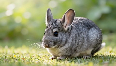 Chinchilla in a spacious enclosure, morning light