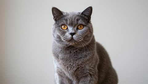 British shorthair sitting, looking at the camera