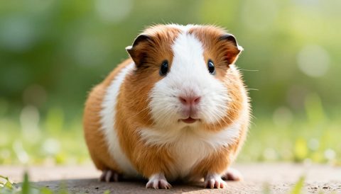 Guinea pig looking at the camera, morning light
