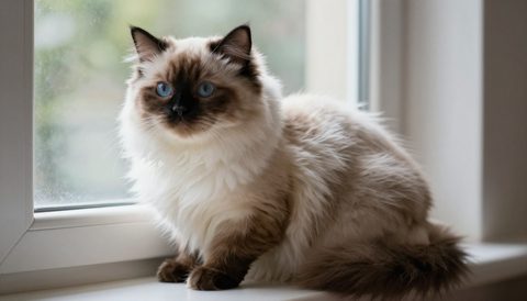 Ragdoll cat sitting by the window