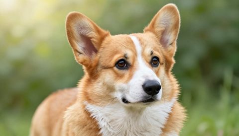 Corgi as a senior dog, morning light