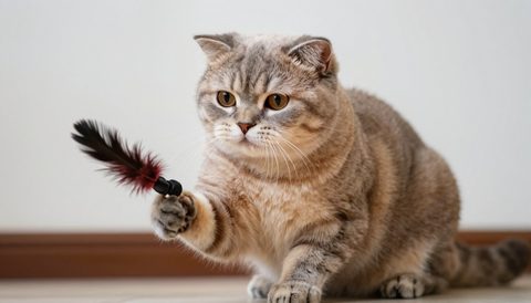 Mèo tai cụp vờn đồ chơi lông vũ