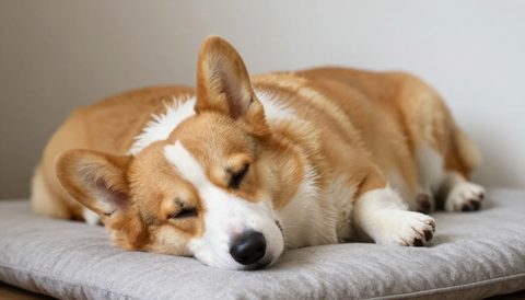 Chó corgi ngủ trên nệm