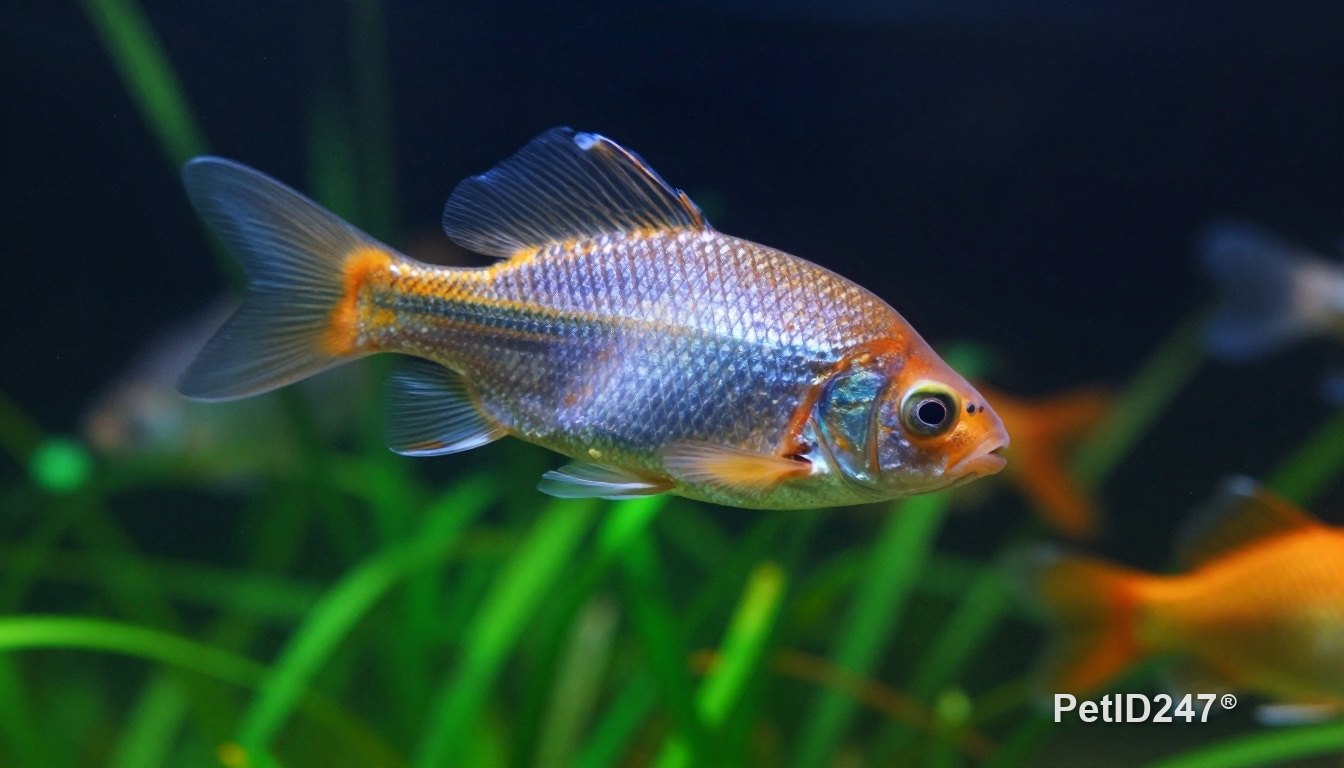 Aquarium fish taking food from the water surface