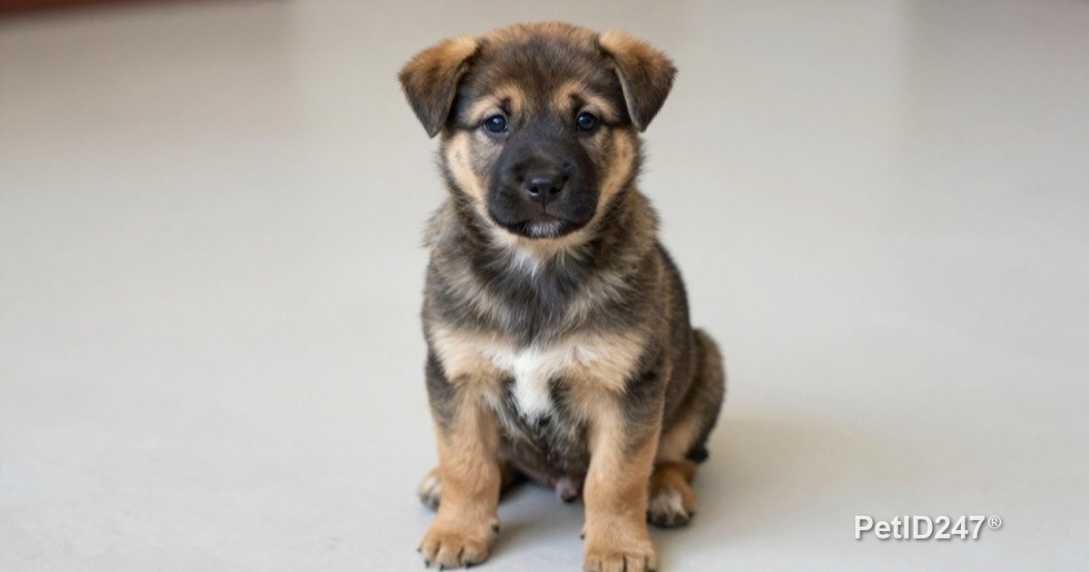 Healthy puppy sitting on a clean floor