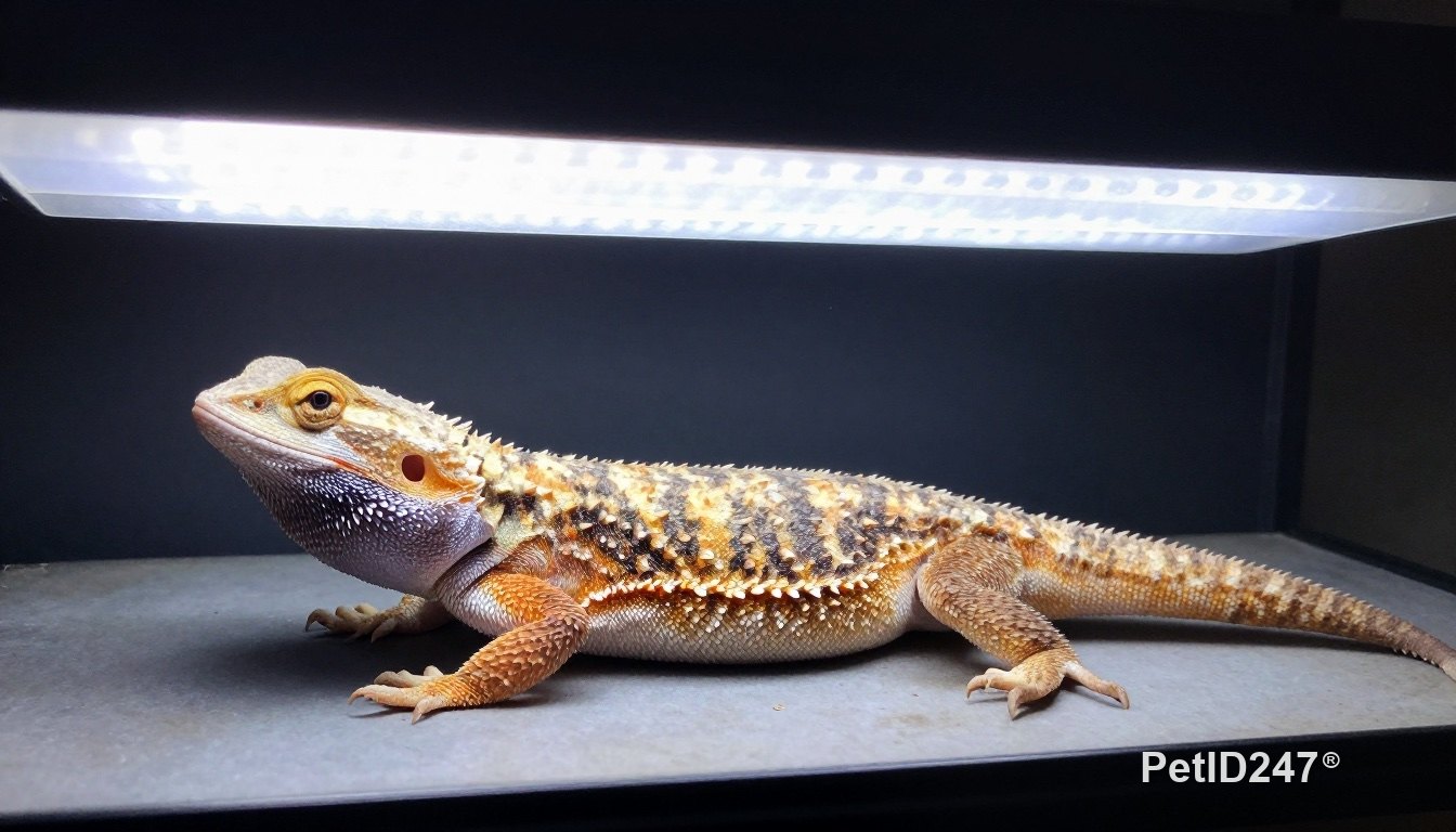 Bearded dragon under a UVB lamp