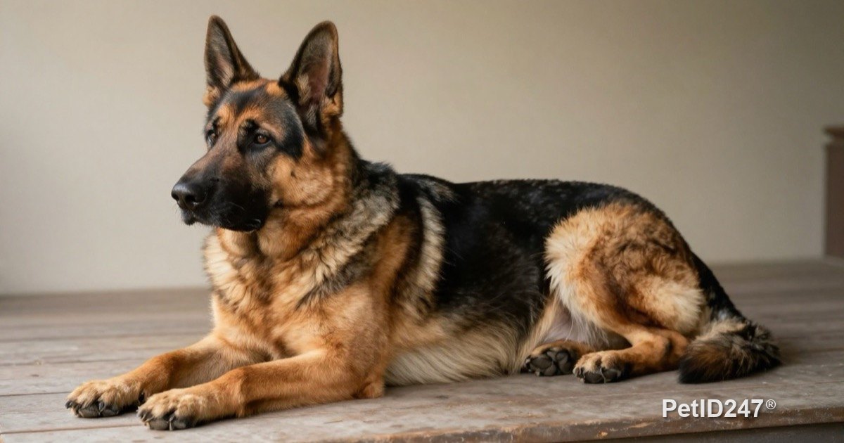 Adult dog lying relaxed on a porch