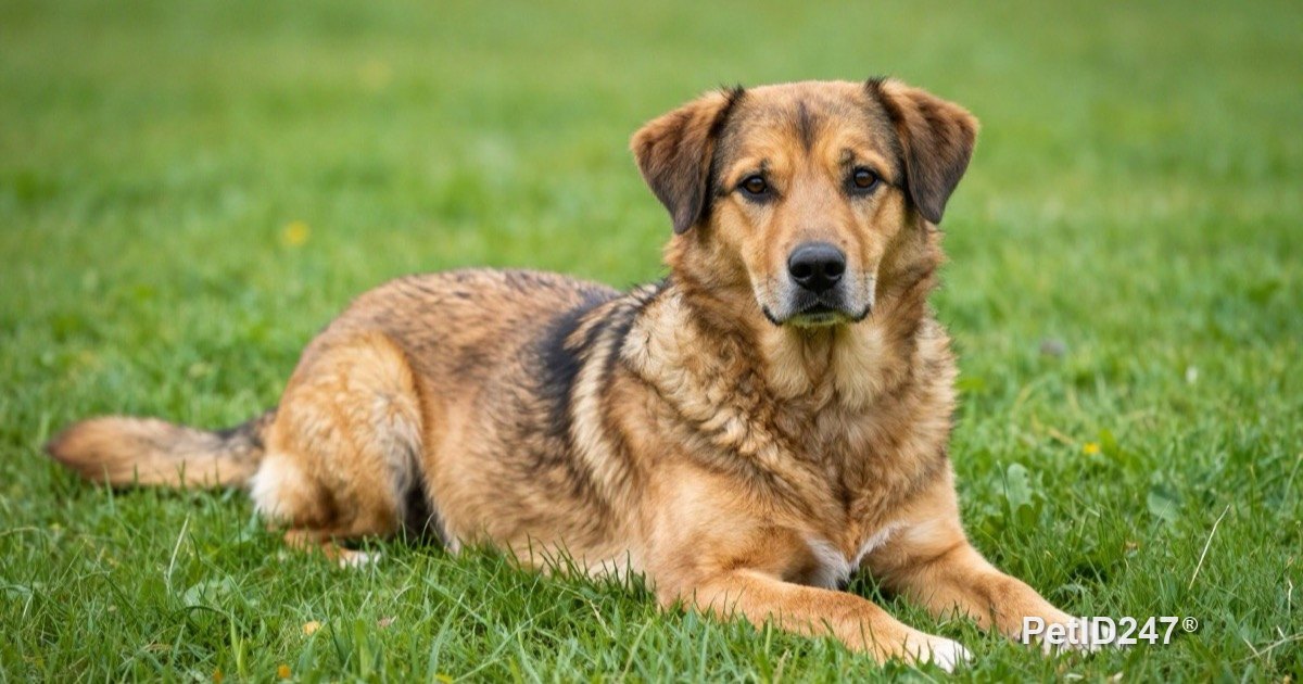 Healthy dog lying on the grass