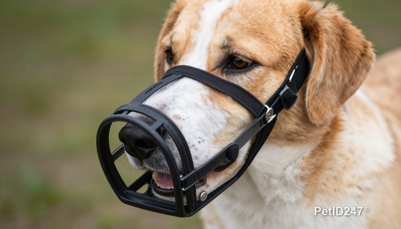 Dog wearing a basket muzzle