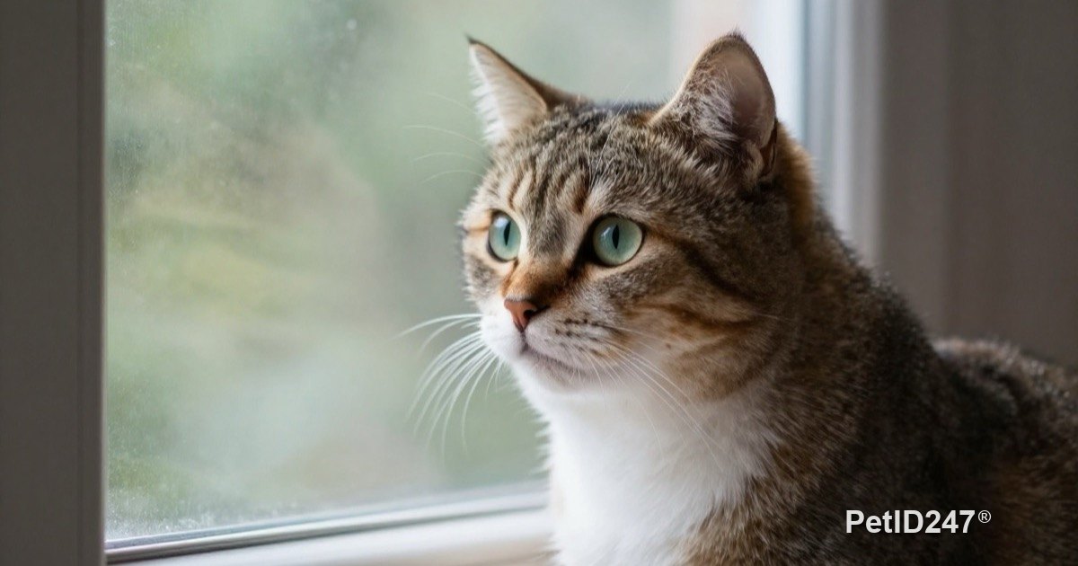 Cat sitting and looking out a window