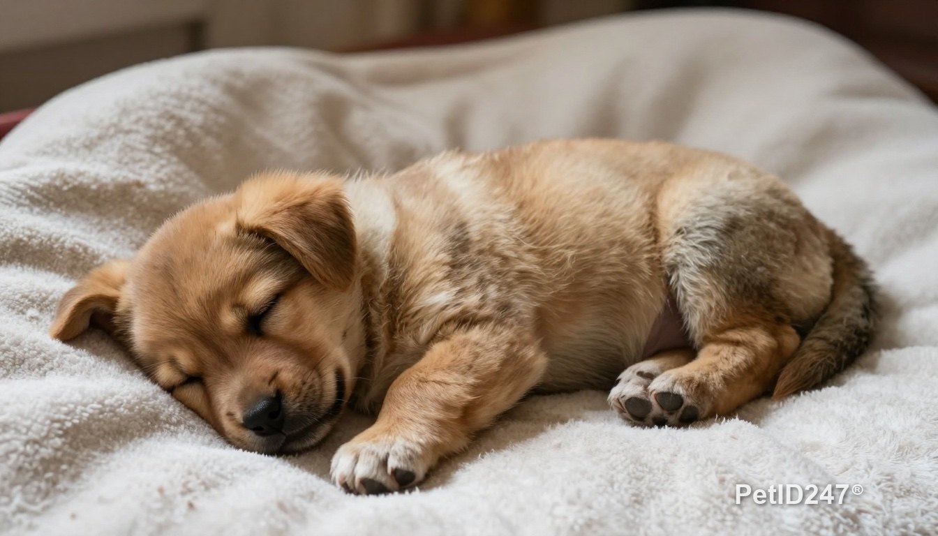 Puppy sleeping on a clean blanket