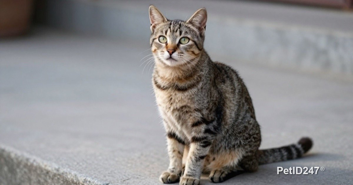 Stray cat sitting on a doorstep